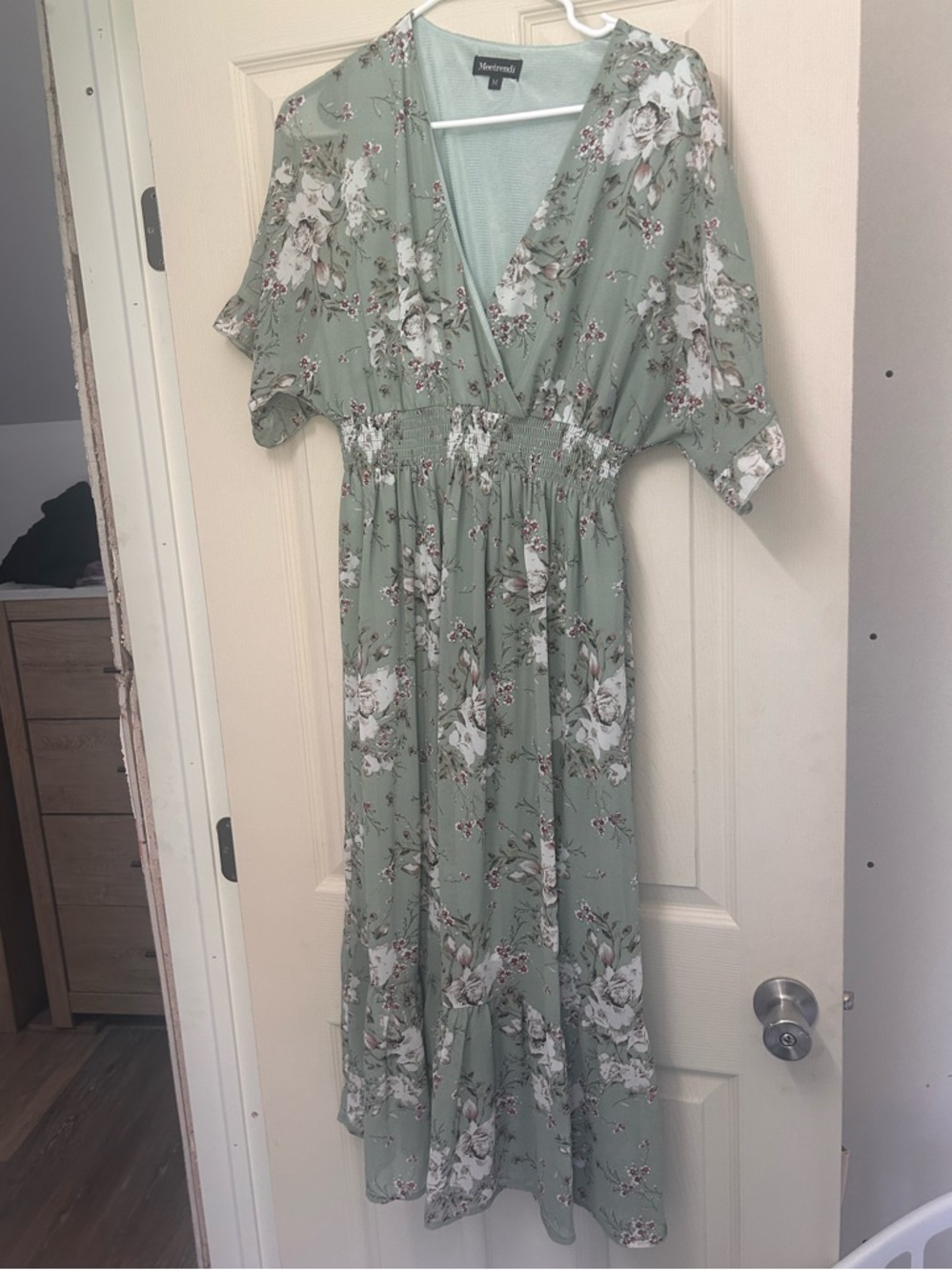 Sage Green Floral Wrap Midi Dress